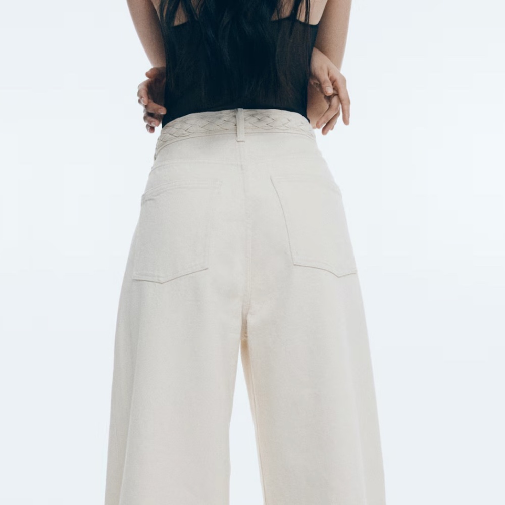 H&M light cream hi rise wide leg jeans, 14, PG1436 - Picture 3 of 9